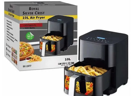 Friteuză cu Aer Cald 2400W – Capacitate 10 Litri, Funcții de Coacere, Prăjire și Grătar, Control Digital, Temporizator, Gătire Fără Ulei, Accesorii Incluse