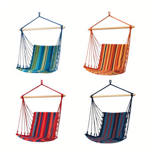 Hamac Tip Scaun din Bumbac 100x50 cm, Cu Bare din Lemn pentru Susținere, Design Suspendabil, Confortabil și Respirabil, Ideal pentru Terasă, Grădină, Balcon sau Interior