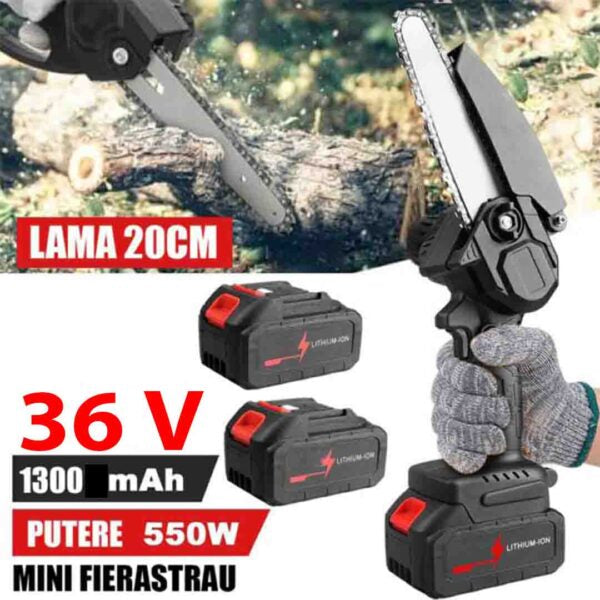 Mini Fierastrau cu Sistem de Ungere, 2 Acumulatori 36V, Lama 20CM, Trusa Depozitare