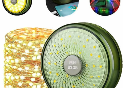 Ghirlandă Luminoasă LED Camping 10M cu Lanternă, Power Bank, Reîncărcabilă USB, 8 Moduri Iluminare, Carcasă Verde, Agățătoare Inclusă, Portabilă pentru Cort, Drumeții sau Terasă