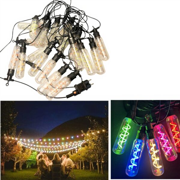 Ghirlandă Luminoasă 10M cu 20 Becuri LED Model Spirală, Lumină Caldă, Design Vintage Industrial, Alimentare USB, Ideală pentru Terasă, Balcon, Evenimente sau Decor Interior