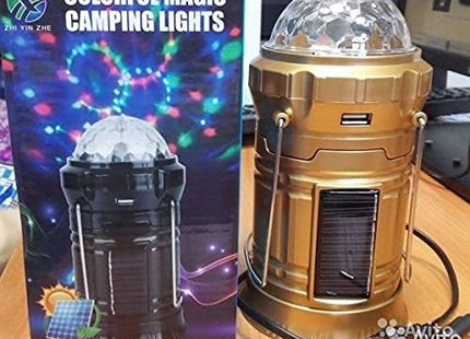 Felinar Pliabil de Camping cu Lampă Disco LED, Reîncărcabil USB, Iluminare Duală Albă și RGB, Design Compact și Portabil, Ideal pentru Cort, Petreceri sau Urgențe