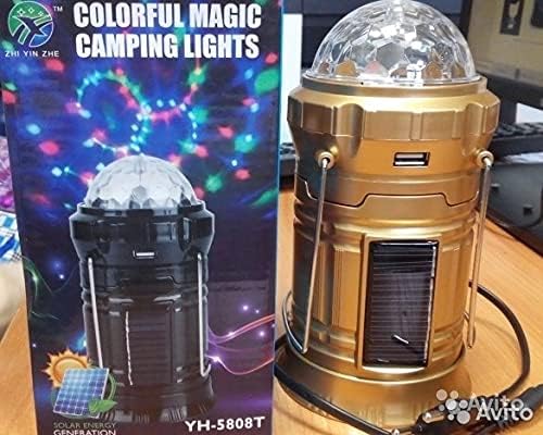 Felinar Pliabil de Camping cu Lampă Disco LED, Reîncărcabil USB, Iluminare Duală Albă și RGB, Design Compact și Portabil, Ideal pentru Cort, Petreceri sau Urgențe