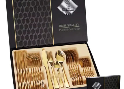 Set 24 Tacâmuri Aurii Teno1858 – Oțel Inoxidabil Premium, Design Elegant, Rezistență la Uzură, Finisaj Luxos, Cutie Depozitare Inclusă, Pentru 6 Persoane