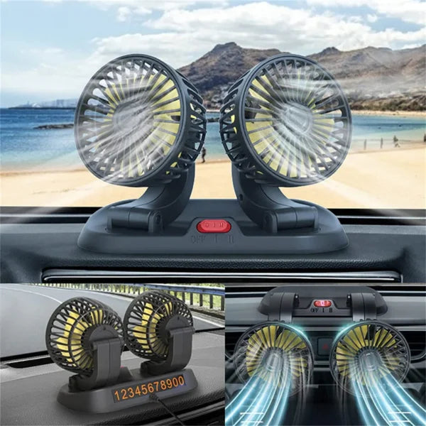 Ventilator de Răcire Auto 12V cu Prindere pe Bord sau Geam, 2 Viteze, Alimentare la Priză Auto, Cap Rotativ 360°, Silențios și Compact, Ideal pentru Zile Călduroase