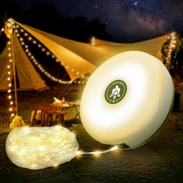 Lanternă 2 în 1 pentru Camping cu Ghirlande LED Anti-Încurcare, 8 Moduri de Iluminare, Reîncărcabilă USB, Portabilă, Ideală pentru Cort, Drumeții, Terasă sau Decor Festiv