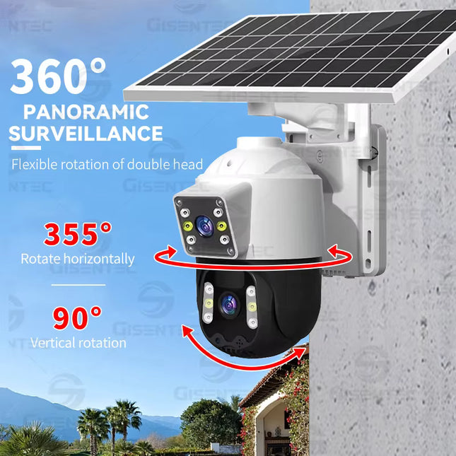 Cameră Supraveghere Wi-Fi și 4G cu Panou Solar, Rezoluție HD, Detecție Mișcare, Viziune Nocturnă, Audio Bidirecțional, Instalare Fără Fir, Suport Card SD