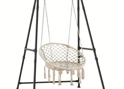 Hamac Tip Scaun 62x123 cm din Bumbac, Cu Suport Metalic 125x80x18 cm, Cadru Stabil, Montaj Rapid, Design Confortabil pentru Terasă, Grădină, Balcon sau Interior