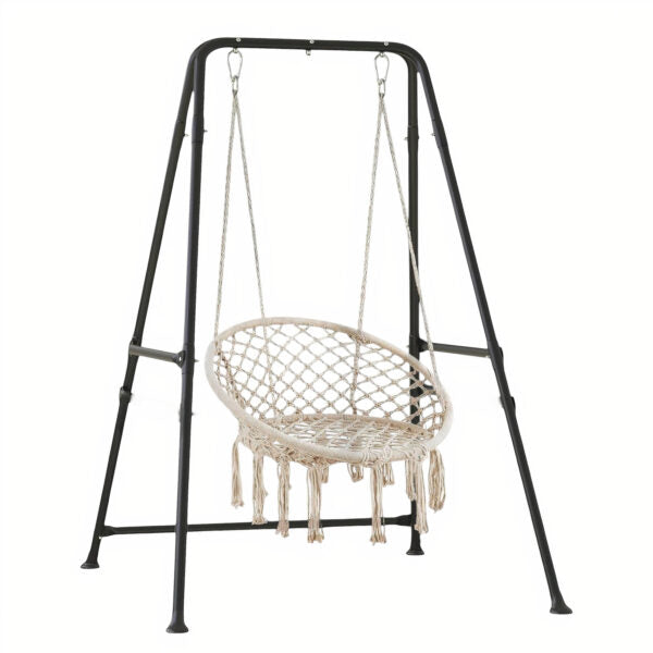 Hamac Tip Scaun 62x123 cm din Bumbac, Cu Suport Metalic 125x80x18 cm, Cadru Stabil, Montaj Rapid, Design Confortabil pentru Terasă, Grădină, Balcon sau Interior