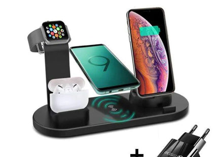 Suport de incarcare 4 in 1, Kephe, Wireless Charging, 6 Conectori, Universal, Negru