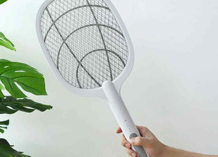 Paletă Electrică Reîncărcabilă Anti Țânțari și Insecte, Cu Suport Staționar, Rachetă Zapper cu Grilaj Triplu de Siguranță, Încărcare USB, Lumină LED, Ideală pentru Interior și Exterior