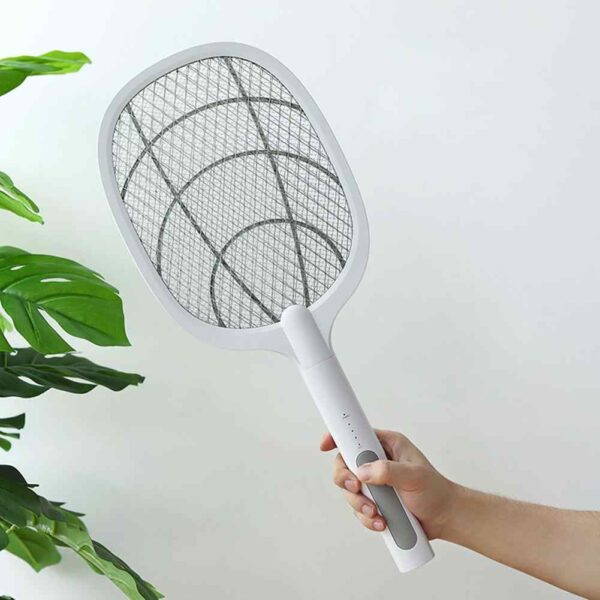 Paletă Electrică Reîncărcabilă Anti Țânțari și Insecte, Cu Suport Staționar, Rachetă Zapper cu Grilaj Triplu de Siguranță, Încărcare USB, Lumină LED, Ideală pentru Interior și Exterior