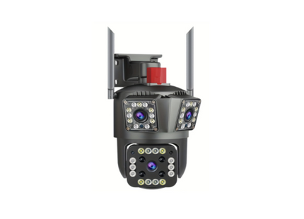 Cameră Supraveghere Wi-Fi Triplu Obiectiv 12MP, Zoom 10X, Detecție Mișcare Inteligentă, Alarmă Integrată, Control prin Aplicație, Conectivitate Dual-Band și Vizualizare Panoramică
