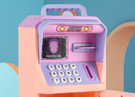 Pusculiță Interactivă pentru Copii cu Cod PIN, Funcție Seif și ATM, Depozitare Bancnote și Monede, Design Educativ și Sigur, Alimentare cu Baterii