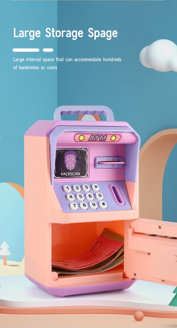 Pusculiță Interactivă pentru Copii cu Cod PIN, Funcție Seif și ATM, Depozitare Bancnote și Monede, Design Educativ și Sigur, Alimentare cu Baterii