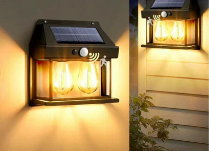 Lampa solara de perete, cu 2 becuri LED, putere 28W, senzor de miscare, 3 moduri de lumina