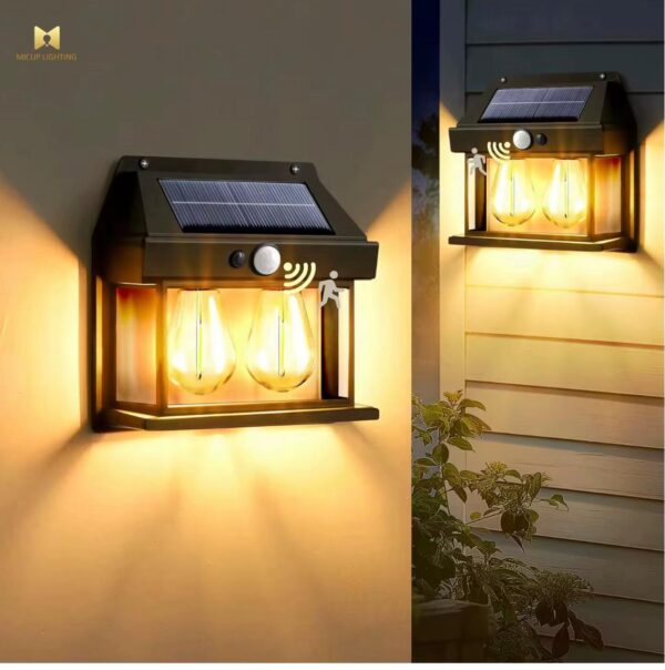 Lampa solara de perete, cu 2 becuri LED, putere 28W, senzor de miscare, 3 moduri de lumina