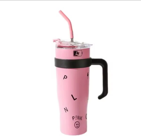 Cană Termos Inox 2000 ml cu Pai – Pereți Dubli Izolați, Capac Etanș, Mâner Ergonomic, Menține Băuturile Reci 24h / Calde 12h, Ideală pentru Sport și Călătorii