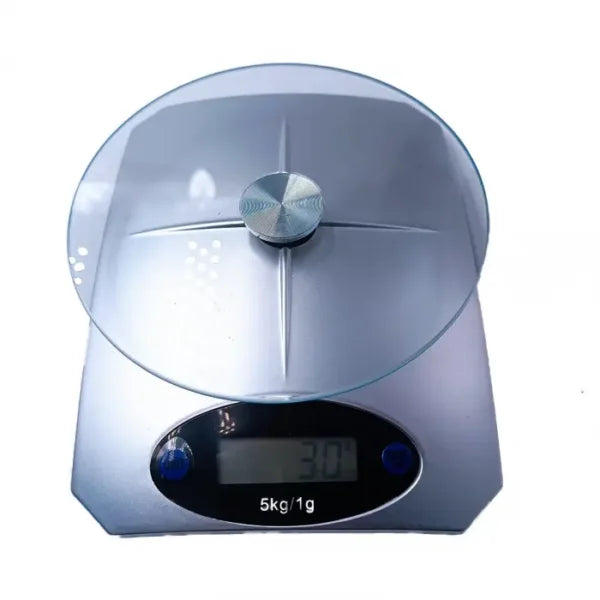 Cântar Bucătărie Electronic 5 kg – Platformă Metalică, Gri, Diviziune 1g, Funcție TARA, Afișaj LCD, Design Modern și Compact, Alimentare cu Baterii