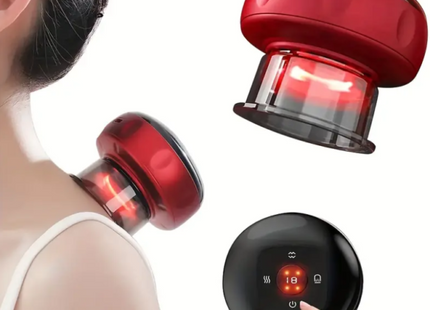 Aparat Masaj Vacuum Electric cu 12 Niveluri, Presiune Negativă și Lumină Roșie, Îmbunătățește Circulația Sanguină, Terapie Cupping, Relaxare Musculară, Reîncărcabil USB