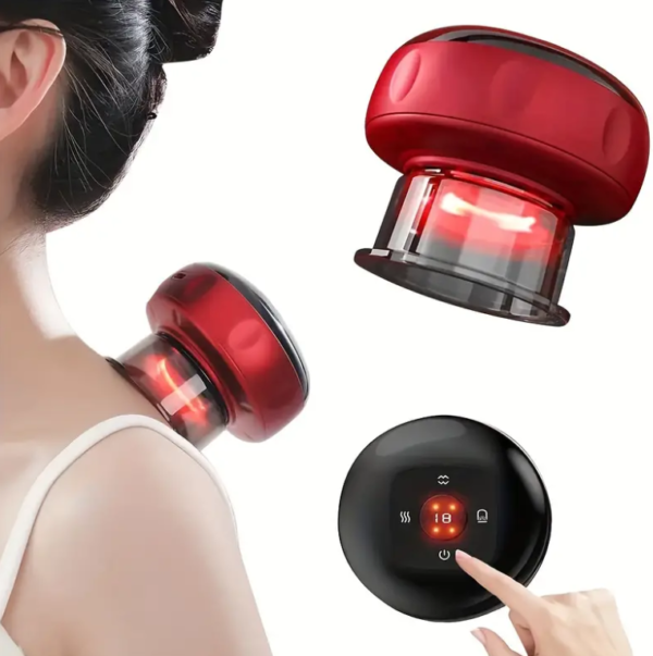 Aparat Masaj Vacuum Electric cu 12 Niveluri, Presiune Negativă și Lumină Roșie, Îmbunătățește Circulația Sanguină, Terapie Cupping, Relaxare Musculară, Reîncărcabil USB