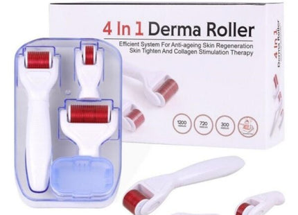 Dermaroller 4 în 1 cu Ace din Oțel Inoxidabil, Rulou Dermatologic pentru Tratament Facial și Corporal, Anti-Rid, Cicatrici, Vergeturi, Regenerare Colagen
