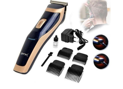 Aparat de tuns reincarcabil Gemei Ergonomic GM-6005, lame otel inoxidabil, 4 accesorii, Gold