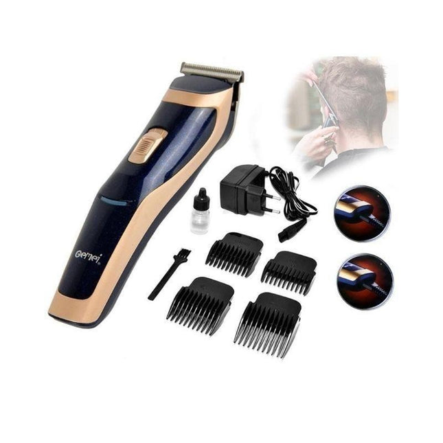 Aparat de tuns reincarcabil Gemei Ergonomic GM-6005, lame otel inoxidabil, 4 accesorii, Gold