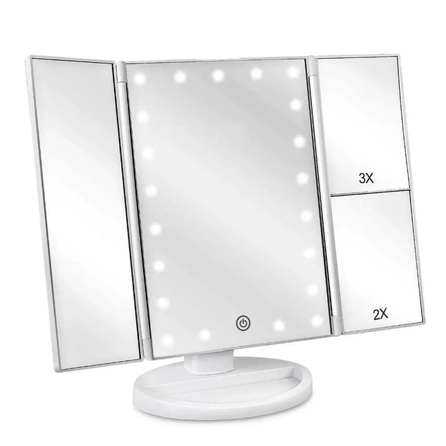 Oglinda Profesionala LED, Machiaj si Cosmetica, Reglabila, cu 3 Oglinzi Laterale Pliabile, Iluminare Led si Touch