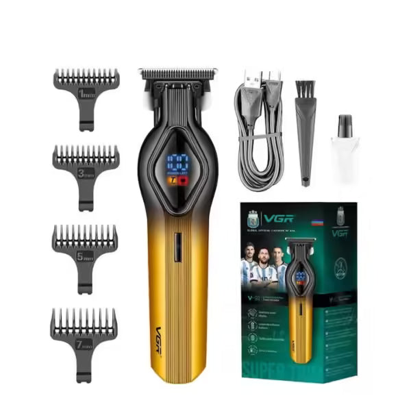 Aparat de Tuns Profesional VGR V-921 – Fără Fir, 7 Accesorii Incluse, Încărcare USB, Lame din Oțel Inoxidabil, Autonomie Extinsă, Ideal pentru Tuns și Contur