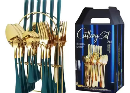 Set Tacâmuri 24 Piese cu Suport – Oțel Inoxidabil Rezistent, Design Elegant, Pentru 6 Persoane, Ideal pentru Utilizare Zilnică sau Servire Festivă