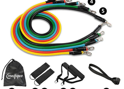 Sistem de antrenament fitness cu corzi extensibile, prinderi multiple, 11 piese